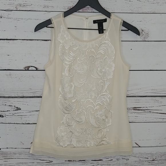 White House Black Market Tops - WHBM Ivory Silk Lace Sleeveless Blouse
